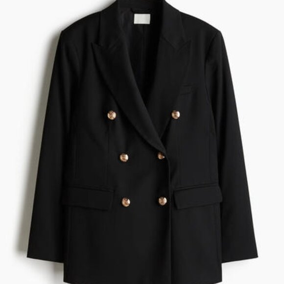 H&M Black Oversized Double-Breasted Blazer with Gold Buttons - Picture 1 of 4